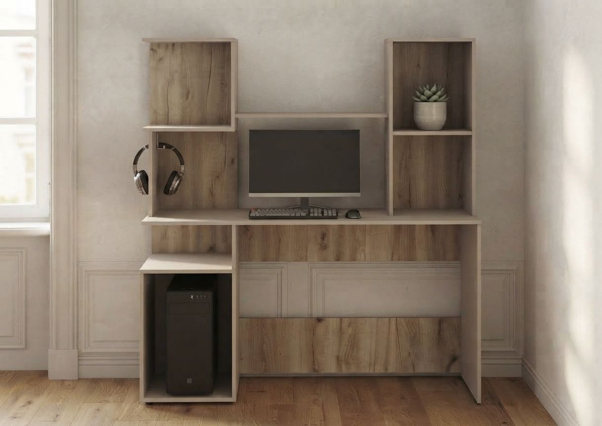 Стол БОХО 2, корпус Дуб Крафт серый, фасад Кашемир — вид спереди